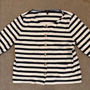 Talbots Navy and White Striped Button-Down Shirt